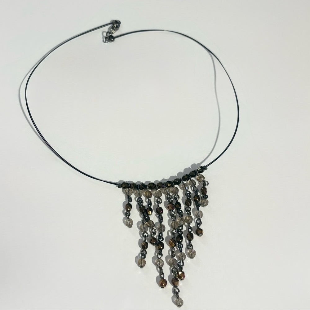 Vintage Artisan Boho Bead Fringe Cascade Waterfall Cord Necklace